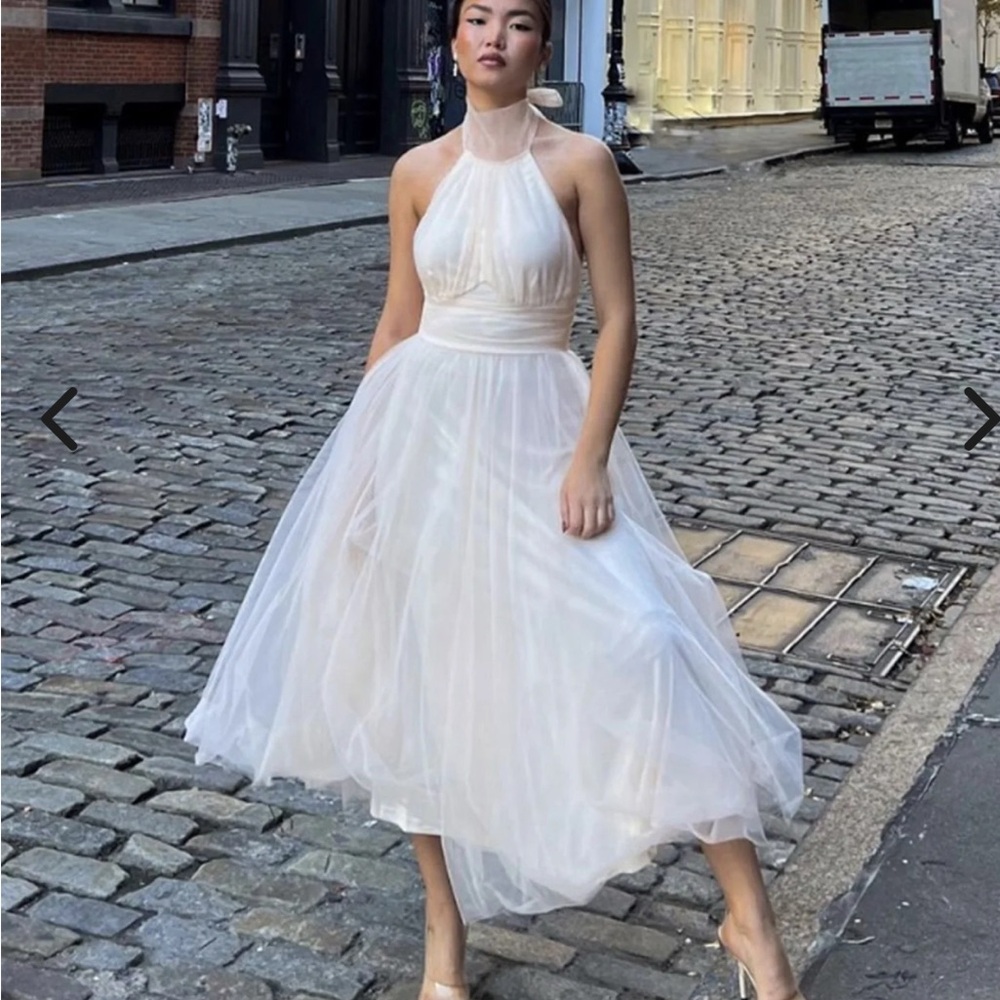 Selfie Leslie Andria Halterneck Tulle Midi Dress Ivory